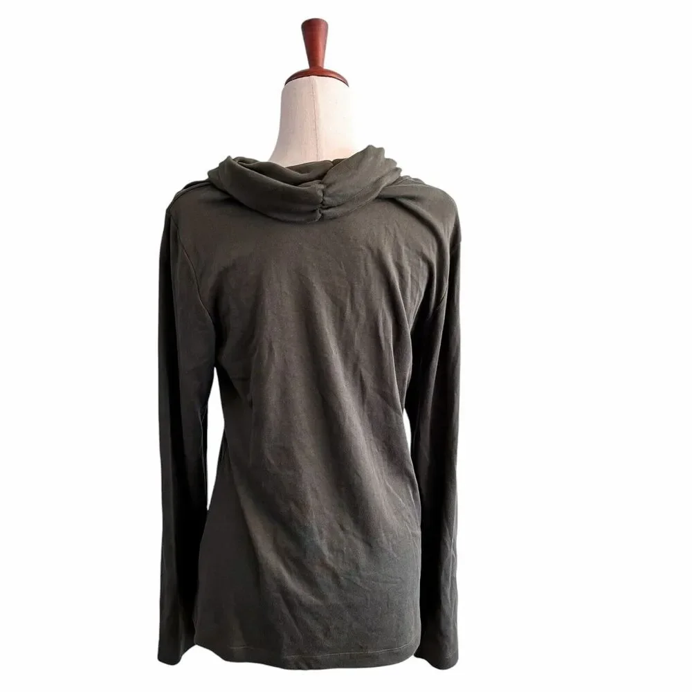 Indigenous Organic Fair Trade Fashion Size Large Olive Green Turtleneck Top - Picture 5 of 9
